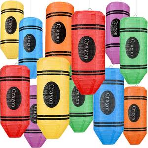 lot 20040 image: Retisee 12 Pcs Crayon Hanging Paper Lanterns for Teacher Party Decorations, Teachersft Day Classroom School Art Ceiling Decor, School Birthday Supplies (10 Inch) - Retail $19