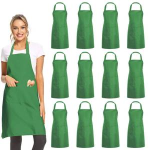 lot 20044 image: DUSKCOVE 12 Pack Plain Bib Aprons with 2 Pockets - Green Unisex Commercial Apron Bulk for Kitchen Cooking Restaurant BBQ Painting Crafting - Retail $27