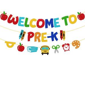 lot 20055 image: Welcome to Pre-k Banner First Day of Pre K Decorations Welcome Back to School Theme Classroom Bulletin Board Dcor Watch Out Pre-K Here I Come Party Supplies - Retail $10