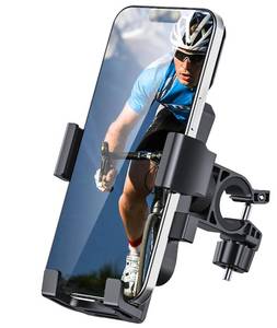 lot 20056 image: amzluv Bike Phone Holder Mount, Secure Handlebar Phone Mount Holder for Bike and Motorcycle, Suitable for iPhone and 4.5-6.8 Smartphones, Black - Retail $7in