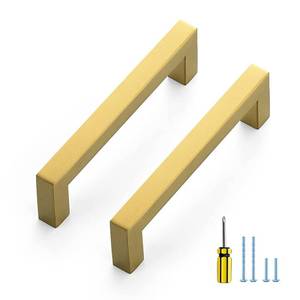 lot 20057 image: Ravinte 5 Pack Gold Cabinet Pulls 4-12 Inch Brushed Brass Kitchen Cabinet Handles Gold Square Kitchen Hardware for Drawer Pulls Come with Screwdriver - Retail $20