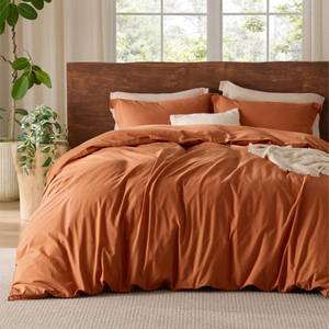 lot 20061 image: Bedsure 100percent Washed Cotton Duvet Cover Queen Size - Burnt Orange Minimalist Cotton Duvet Cover Linen Like for All Seasons - GentleSoft� Plain Simple Bedding (Burnt Orange, Queen, 90x90in) - Retail $50in