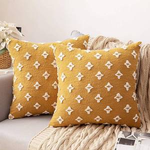 lot 20063 image: MIULEE Set of 2 Decorative Throw Pillow Covers Rhombic Jacquard Pillowcase Fall Soft Square Cushion Case for Couch Sofa Bed Bedroom Car Living Room 18x18 Inch Yellow - Retail $18