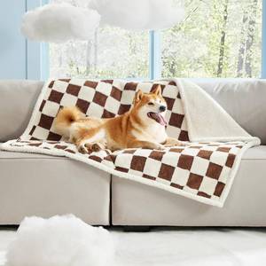 lot 20065 image: Lesure Waterproof Dog Blanket for Large Dogs - Washable Double Sided Dog Blankets with Warm Jacquard Shag and Soft Sherpa Fleece, Pet Cat Blanket for Couch Protection, 3D Textured Checks, Brown - Retail $22