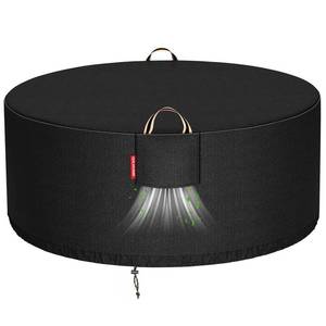 lot 20072 image: 2025 Upgraded 900D Fabric Fire Pit Cover Round for 45-48 inch Fire Pit, 900D Heavy Duty Waterproof Fireplace Cover with Air Vent, Handle and Tightening Drawstring, 48Dia x 24inH -Black - Retail $27in