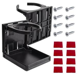 lot 20080 image: 2PCS Boat Cup Holder, Adjustable Folding Drink Holder, Universal Cup Holders for Car, Truck, RV, Boat, Caravans, Drink Holder for Mugs, Bottles, Cans, with Screws and Tapes, Black - Retail $9