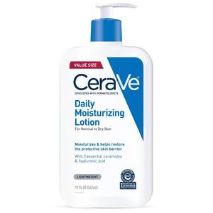 lot 20081 image: CeraVe Daily Moisturizing Lotion for Dry Skin, Body Lotion and Face Moisturizer with Hyaluronic Acid and Ceramides, Daily Moisturizer, Fragrance Free, Oil-Free, 19 Ounce - Retail $16