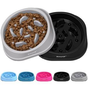 lot 20085 image: MateeyLife Small Slow Feeder Cat Bowls 2PCS, Anti-Choking Puzzle Cat Food Bowls, Anti-Slip Interactive Dog Feeding Slow Down Eating, Bloat Stop Maze Dishes Dog Feeder for Small Breeds 1 Cup GrayandBlack - Retail $10