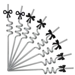 lot 20100 image: 24 Reusable Black Spiral Straws with 4 Bow Charms  Pretty Birthday Party, Bachelorette, Wedding, Baby Shower and Home Decor Essentials  Cute Coquette Supplies Straws 2 Brushes(Party Favors Gift Set) - Retail $10
