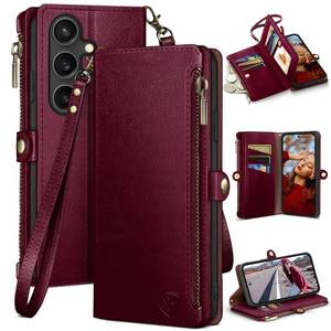 lot 4350 image: XcaseBar Compatible with Samsung Galaxy S25 Wallet case with Zipper Credit Card HolderRFID Blocking,Flip Folio Book PU Leather Phone case Shockproof Cover Men Women for Samsung S25 case Wine Red - Retail $23