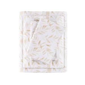 lot 4354 image: Madison Park 100percent Cotton Sheets, Breathable and Soft Cotton Bed Sheets, Printed Design, Elastic Pocket Cotton Sheet Set Fits Up to 17 Mattress, All Season, King Tan Leaves 4 Piece - Retail $76