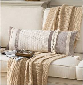 lot 4362 image: Caflife Boho Lumbar Throw Pillow Cover 14X36 Long Decorative Pillows for Bed, Coffee Beige Woven body Pillow Cover for Farmhouse Chair Sofa Bedroom Living Room Home Decor Couch Cushion Case, Pack of 1 - Retail $26