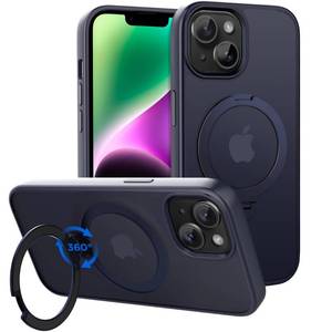 lot 4364 image: CACOE Magnetic Case for iPhone 1314 6.1 inch with 360 Rotatable Ring Stand, Compatible with MagSafe Car Phone Mount, Cases Cover Phone Holder for Desk MeetingVideos Dark Blue - Retail $22