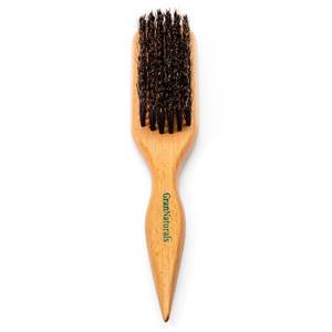 lot 4376 image: GranNaturals Boar Bristle Slick Back Hair Brush for Sleek Ponytail Bun and Smoothing Baby Hairs, Flyaways, Edge Control - Backcombing and Teasing Hairbrush with Wide Rat Tail for Sectioning and Parting - Retail $8