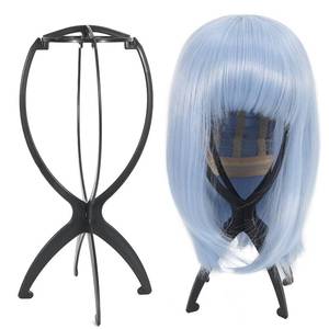 lot 4383 image: MISSUHUI Wig Stand Wig Holder, Portable Wig Head Stand, Collapsible Wig Holder for Multiple Wigs, Display Travel Wig Stand Tool (2Pcs Black) - Retail $4