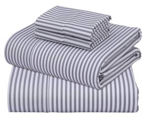 lot 4389 image: ZOYER 100percent Cotton Sheets - Cooling and Crisp Percale Sheets King Size, 16 Deep Pockets Bed Set, Lightweight and Breathable, Durable, 4 Pieces, Grey Stripe - Retail $42in