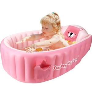 lot 4390 image: SHXKUAN Inflatable Baby Bathtub Infant Anti-Slip Bath Seat Pool with Air Pump Travel Camping Portable Toddler Bath Tub Age 0-5 Years Old (Pink) - Retail $25