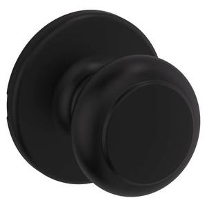lot 4393 image: Kwikset Cove Interior Passage Door Knob, Handle For Closet and Hallway Doors, Non-Locking Doorknob, Matte Black - Retail $16