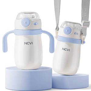 lot 4400 image: NCVI Kids Stainless Steel Straw Cup for Toddler 1-3 Years Old, Training Tumbler with Straw Spill Proof with Handle, Insulated Bottle to Keep Cold Warm for WaterMilkDrink, Blue 10floz - Retail $24