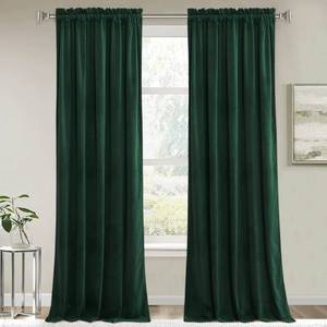 lot 4402 image: RYB HOME Velvet Curtains and Drapes 96 inches Long- Half Blackout Soft Window Curtains Thermal Insulating for Bedroom Living Room Dining Sliding Glass Door, Hunter Green, 52 Width x 96in Length, 1 Pair - Retail $40in