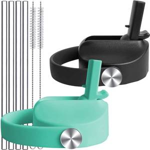 lot 4408 image: Upgraded Straw Lids for Thermoflask, Simple Modern, Iron Flask Lid Replacement, High Flow Bite Valve and Flex Handle for Hydro Flask Straw Lid Top Cap Replacement, BlackandTeal - Retail $14