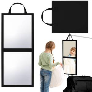 lot 4417 image: GlikCeil Foldable Portable Full Length Mirror for Dorm Dance Backstage Camping Travel Hanging Folding Makeup Body Mirror for Dancers Artists Home Aestheticians Spa(Black,25.6 X 12in) - Retail $23in