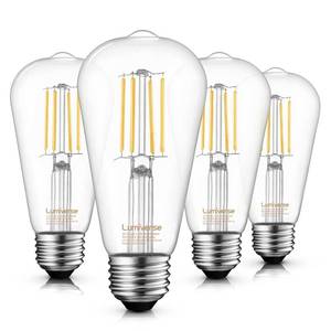 lot 4420 image: ST19 LED Edison Bulb, 5.5W (60W Equivalent) 500LM CRI 95, Non-Dimmable, 4000K Cool White, E26 Medium Base, Vintage Filament, Clear Glass, Standard Type A Lamp for Kitchen, Bathroom, Bedroom, 4 Pack - Retail $21