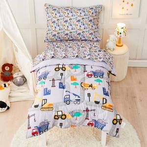 lot 4422 image: lasoftan Construction Toddler Bedding Set for Boys, 4 Piece Bed-in-a-Bag Toddler Comforter Sets, Excavator, Cars Printed, Super Soft and Comfortable Microfiber Todeeler Bed Set - Retail $28