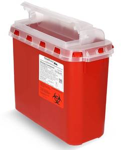 lot 4424 image: Oakridge Products Transparent Sharps Container for Home Use and Professional 5.4 Quart (1-Pack), Touchless Biohazard Needle and Syringe Disposal, Rotating Lid, CDC Certified - Retail $16