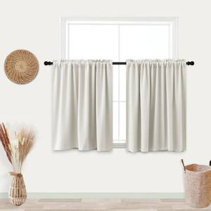 lot 4438 image: KOUFALL Cafe Curtains 20 Inch Length for Small Window Treatments Tiers Boho Blackout Curtains for RV Camper Windows Kitchen,Set 2 Panels,Cream Beige - Retail $17
