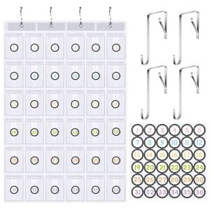 lot 4442 image: Wonderjune 36 Pocket Chart for Cell Phones Calculator Holder Organizer with 36 Number Stickers and 4 Hooks for Calculator Clear Classroom Pocket Chart for Cell Phones (Composition Notebook) - Retail $13