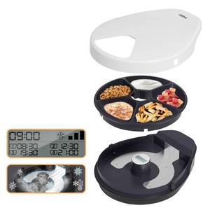 lot 5795 image: UBPET Cat Wet Food Automatic Feeder with Cooling, Semiconductor Refrigeration, with Timer, 5 Food Compartments for 330g Pet Food Each, Premium Meal Plates, Washable, for Cats - Retail $85