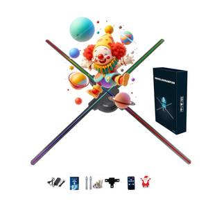lot 5807 image: 3d Hologram Fan, 24.9 Hologram Projector Screwless Led Lights Hd 20001444px Resolution 768 Pcs Hd Led Beads With App and Wifi, Remote Control, and Bluetooth for Bar, Shop, Halloween, Christmas - Retail $170