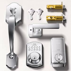 lot 5810 image: TEEHO Keyless Entry Door Lock Deadbolt with Handle Set, Electronic Digital Smart Locks Set for Front Door with 2 Keys, Easy to Install Keypad Deadbolt, Auto Lock - Satin Nickel - Retail $75