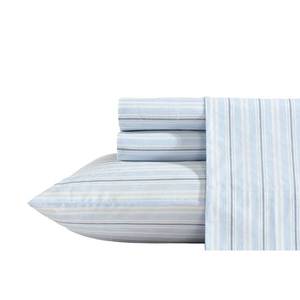 lot 5811 image: Nautica - Sheets, Cotton Percale Bedding Set with Matching Pillowcase, Crisp and Cool, Deep Pocket (Camp Stripe Blue, Twin XL) - Retail $48