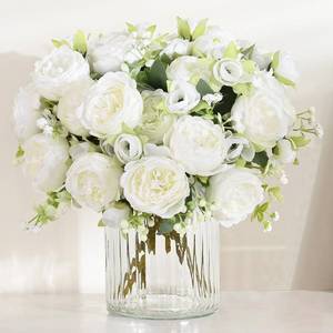 lot 5817 image: MARTINE MALL 2 Packs Peonies Artificial Flowers, White Artificial Peonies, Silk Peonies Flowers Fake Peonies Artificial Flowers Peonies Bouquet for Centerpiece Table Wedding Party Home Decor - Retail $10