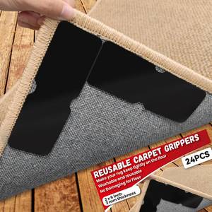 lot 5818 image: Urdar Brunnr Rug Carpet Non Slip Grippers, Reusable Double Sided Carpet Tape Pads, Strong Adhesive Grippers for Area Rugs, Keep Corners Flat, No Damaging for Floor Removable,16Pcs - Retail $25