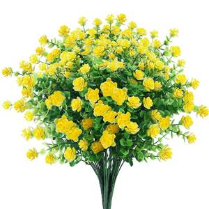 lot 6178 image: GREENRAIN Artificial Flowers Outdoor Fake Flowers for Decoration UV Resistant No Fade Faux Plastic Plants Garden Porch Window Box Dcor (6 Bundles, 2#Yellow) - Retail $10