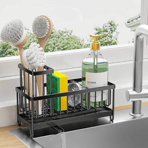 lot 6186 image: Cisily Black Sponge Holder for Kitchen Sink, Sink Caddy Organizer with High Brush Holder, Kitchen Countertop Organizers and Storage Essentials, Rustproof 304 Stainless Steel, Soap Dispenser Organize - Retail $13