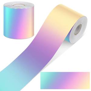 lot 6198 image: Treela 65.6 Feet Iridescent Bulletin Board Borders Iridescent Straight Rolled Border Trim Self Stick Holographic Classroom Decorations for Classroom Office Home Party Decor Supplies - Retail $9