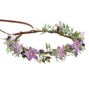 lot 6199 image: KorViSHOW Handmade Purple Flower Crown Floral Headband for Bridal Weeding Elf Wreath Women Girls Headdress Fairy Green Leaf Headpiece Cosplay Photo Prop - Retail $10