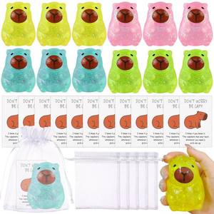 lot 1181 image: 36 Sets Sensory Fidget Stress Relief Glitter Capybara Squeeze Capybara Stress Ball Cute Malt Sugar Filled Capybara with Be Capy Inspirational Cards Organza Bags for Adults Soothing Birthday Gift - Retail $25