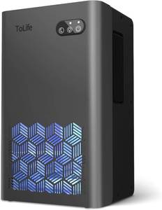 lot 1184 image: ToLife Dehumidifier for Home 95 OZ Water Tank, 1000 sq.ft Dehumidifiers for Basement Bedroom Bathroom with Auto Shut Off 7 Colors LED Light,Grey - Retail $110