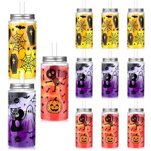 lot 1185 image: Teenyyou 12 Sets Halloween Cup Gifts 14.2 oz Ghost Pumpkin Plastic Cup Tumblers with Lid Straw and Bow Reusable Coffee Mug for Halloween Kitchen Party Supplies(Classic Style) - Retail $22