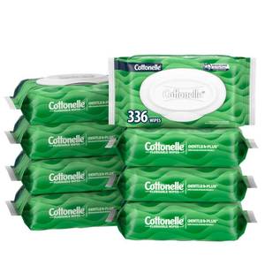 lot 1195 image: Cottonelle GentlePlus Flushable Wet Wipes with Aloe and Vitamin E, 8 Flip-Top Packs, 42 Wipes Per Pack (336 Total Wipes), Packaging May Vary - Retail $14