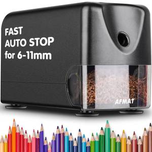 lot 1198 image: AFMAT Heavy Duty Electric Pencil Sharpener, Classroom Pencil Sharpeners for 6-11mm No.2Colored Pencils, Auto Stop, Sharp Point, Save Pencils, Teachers Must Haves, Model PSX3 (Black) - Retail $31
