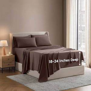 lot 1204 image: Nestl Extra Deep Split King Sheet Set - 4 Piece Breathable and Cooling Sheets - Hotel Luxury Bedding Set w18-24 Inch Extra Deep Pockets - Easy and Secure Fit - Soft, Wrinkle Free and Comfy - Chocola Brown - Retail $39