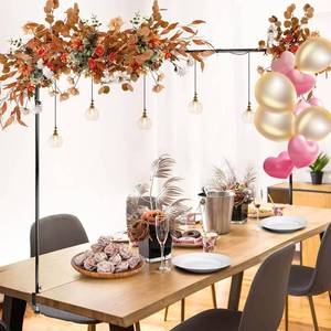 lot 1213 image: Over The Table Rod Stand with Clamps - Adjustable Tabletop Banner Holder for Party Decor, Balloon Arches, Garland Hanging - Durable Reusable for Weddings, Birthdays, Family EventsBlack - Retail $25