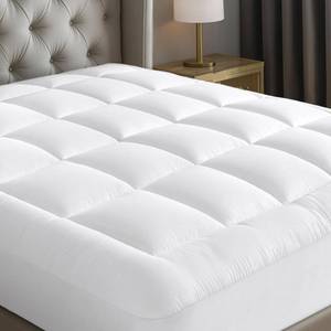 lot 1215 image: Cloud-Like Full Size Mattress Topper - 100percent Cotton Top Mattress Pad for Back Pain Relief - Breathable and Naturally Cooling for Hot Sleepers - Retail $40