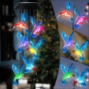lot 1221 image: HiSolar Hummingbird Solar Wind Chimes Color Changing Solared Lights Outdoor Waterproof LED Wind Chimes Solar Powered Lights for Home Party Yard Garden Christmas Decoration(Blue) - Retail $10